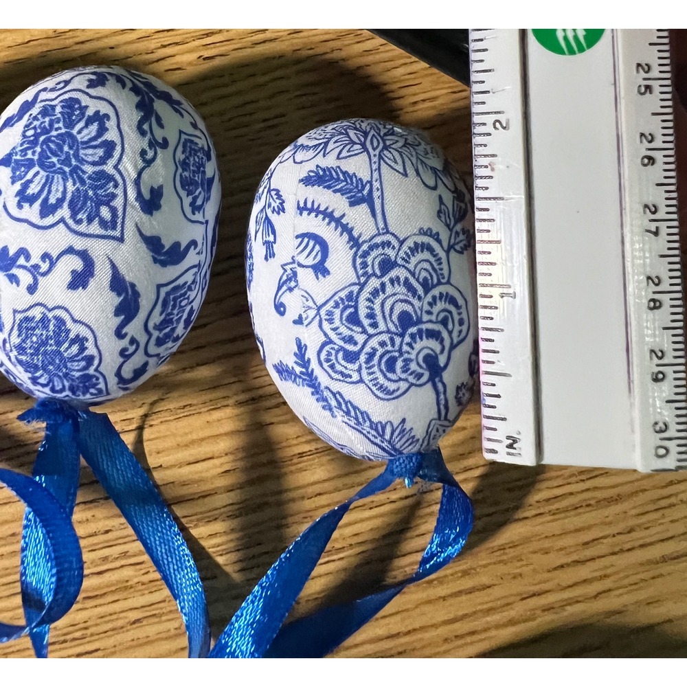 15pc Blue White Chinoiserie Fabric Easter Egg Ornaments Floral Tree Decor - Picture 3 of 9